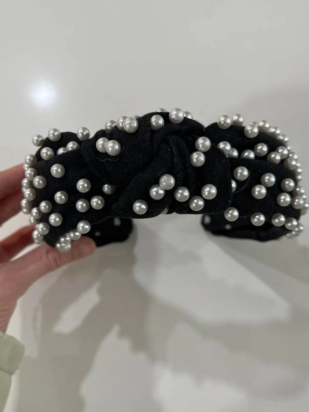 Lele Sadoughi Black Pearl-Studded Padded Headband